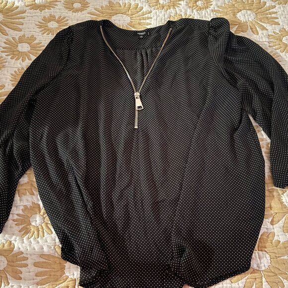 Premise Studio Black White Polka Dot Zip Front Blouse – 3X - Picture 1 of 3